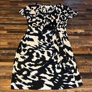 Diane Von Furstenberg Black and White Patterned Midi Dress